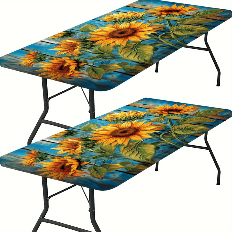 1pc Vibrant Sunflower Tablecloth with Elastic Design - Rectangular Polyester Outdoor Table Runner, Machine, Perfect for Camping, Picnics & Garden Parties, Adds Natural Charm to Your Dining Experience, Picnic Tablecloth | Vibr