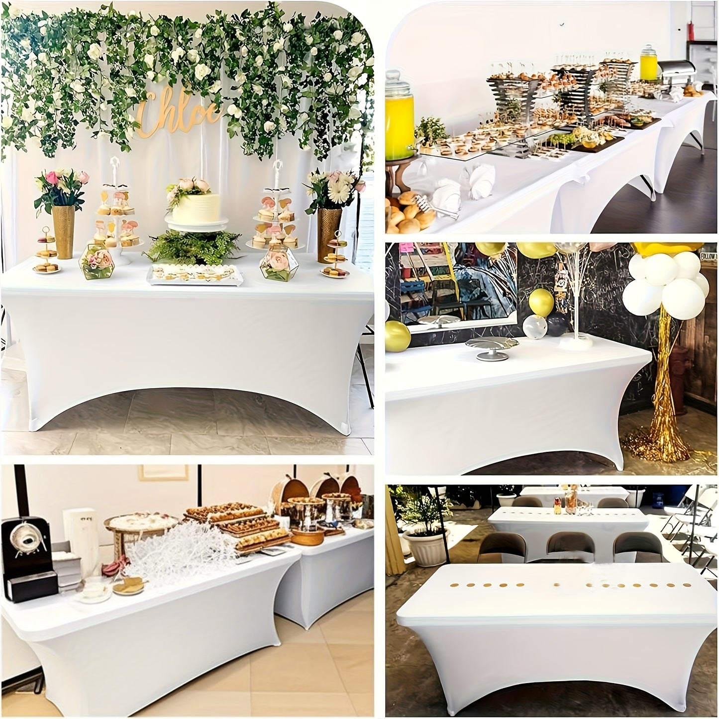 16pcs rectangular 6-foot elastic knitted table cover white suitable for kitchen parties, birthdays, buffets, Valentine's Day, Women's Day, Easter, easy to install, lay out, big promotion, Table Decorations