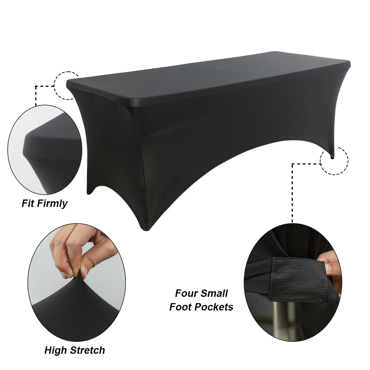 16pcs/Pack Of Rectangular 6ft Elastic Knit Fabric Table Covers, Black Color, Suitable for Decorating Dining Tables In Kitchens, Outdoor Events, Valentine's Day, Women's Day, Easter, Anti-wrinkle And Easy-to-clean Table Cover,