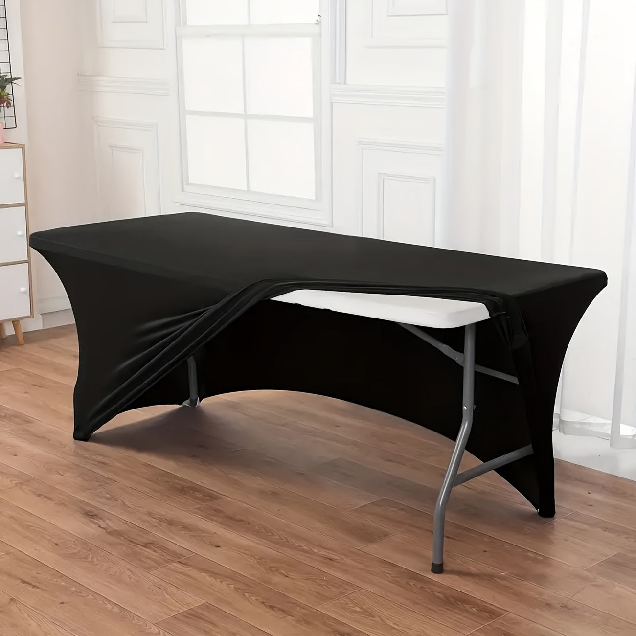 16pcs/Pack Of Rectangular 6ft Elastic Knit Fabric Table Covers, Black Color, Suitable for Decorating Dining Tables In Kitchens, Outdoor Events, Valentine's Day, Women's Day, Easter, Anti-wrinkle And Easy-to-clean Table Cover,