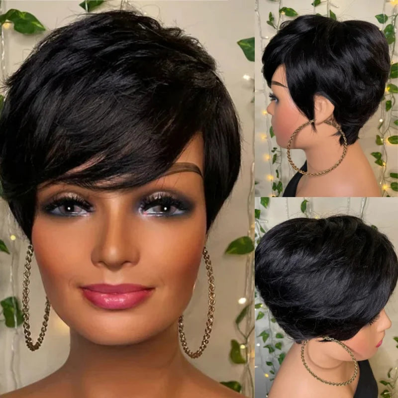 Short Pixie Cut Wig Human Hair Black Women