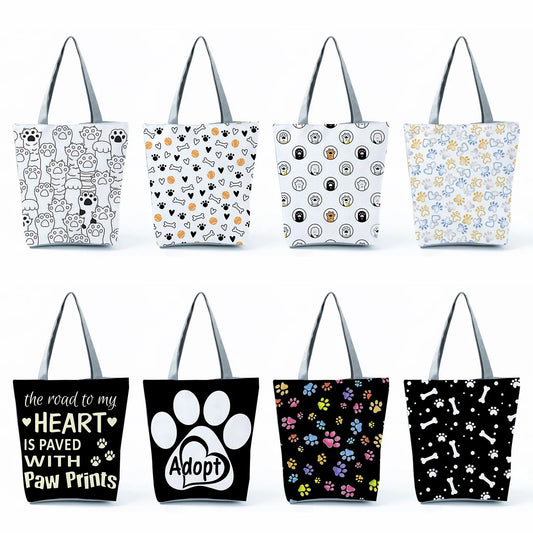 Fashion Cat Dogs Paws Handbags Print Cute Cartoon Shopping Bag
