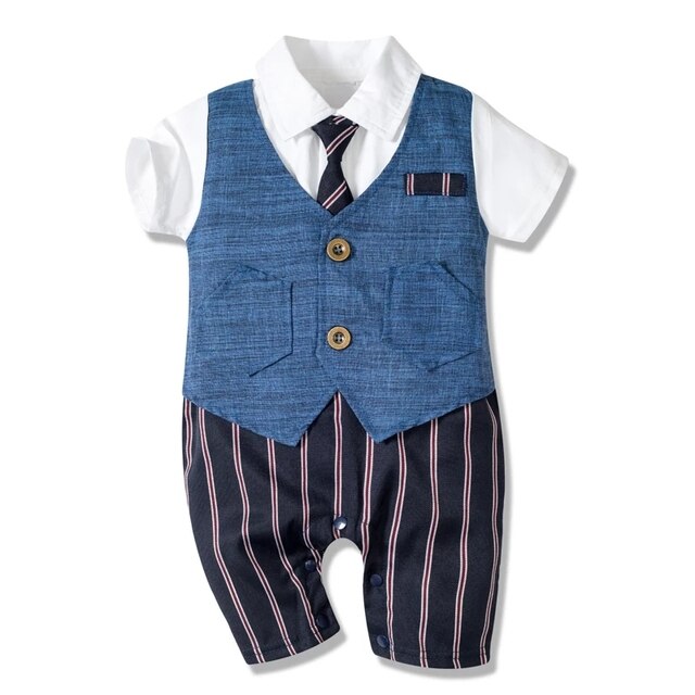 Baby Boy Clothes Cotton Handsome Rompers Little Gentleman Tie Outfit Newborn One-piece Clothing Button Jumpsuit Party Suit Dress