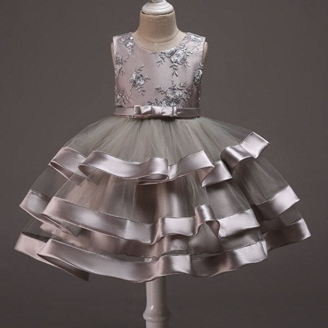 Kids Girl Flower Princess Party Tutu Dress-girls dresses-Top Super Deals-D0708-Gray-2T-Free Item Online