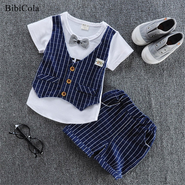 BibiCola Hot Sale Summer Boys Clothing Sets Children Boys Clothes Kids Fashion T-shit+denim Shorts 2pcs Suits Cotton Tracksuits
