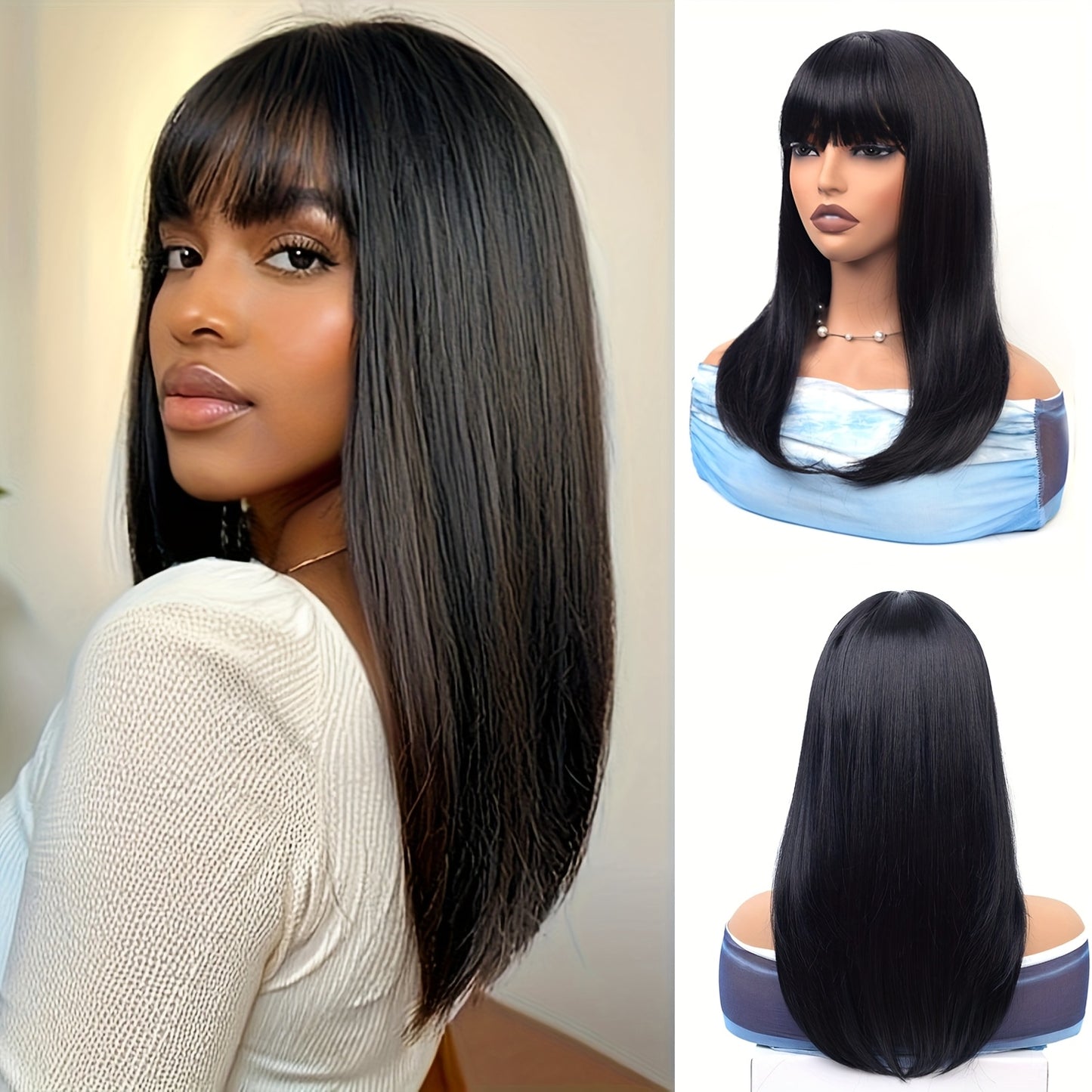 Black Straight Bob Wig with Bangs