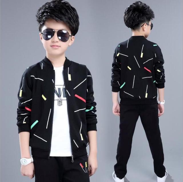 Boys&#39; spring and autumn two-piece suit, big children&#39;s cardigan jacket casual sports Korean children&#39;s clothing