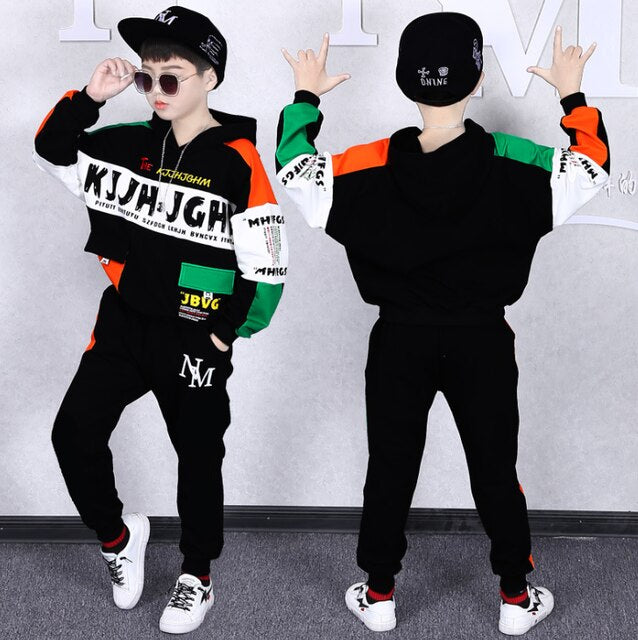 Children Tracksuit Hooded Green Hoodie Two-Piece Street Dance Sports Outfits For Boys Girls  Vetement Garcon 4 6 8 10 12 14 Yrs