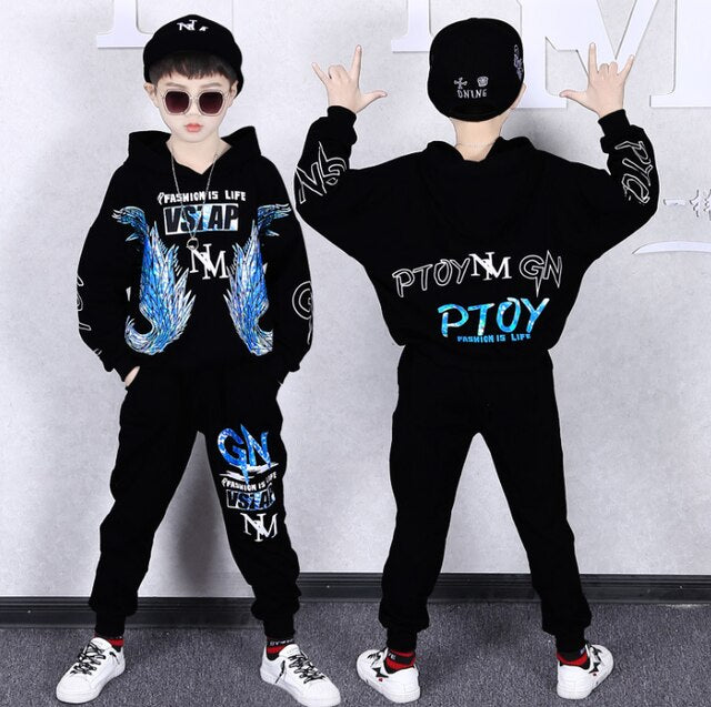 Children Tracksuit Hooded Green Hoodie Two-Piece Street Dance Sports Outfits For Boys Girls  Vetement Garcon 4 6 8 10 12 14 Yrs