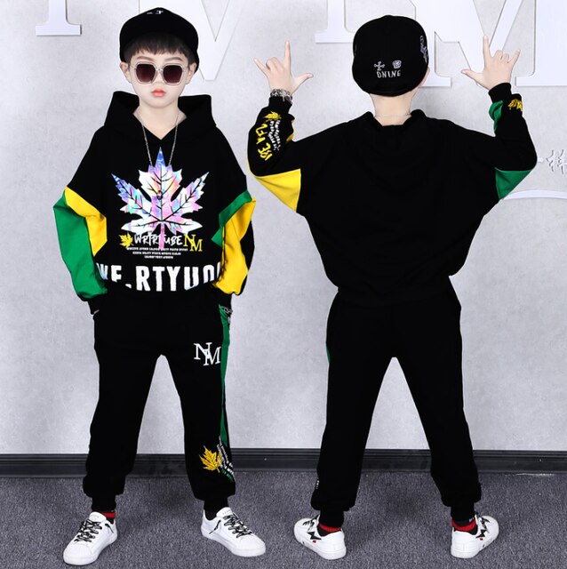 Children Tracksuit Hooded Green Hoodie Two-Piece Street Dance Sports Outfits For Boys Girls  Vetement Garcon 4 6 8 10 12 14 Yrs