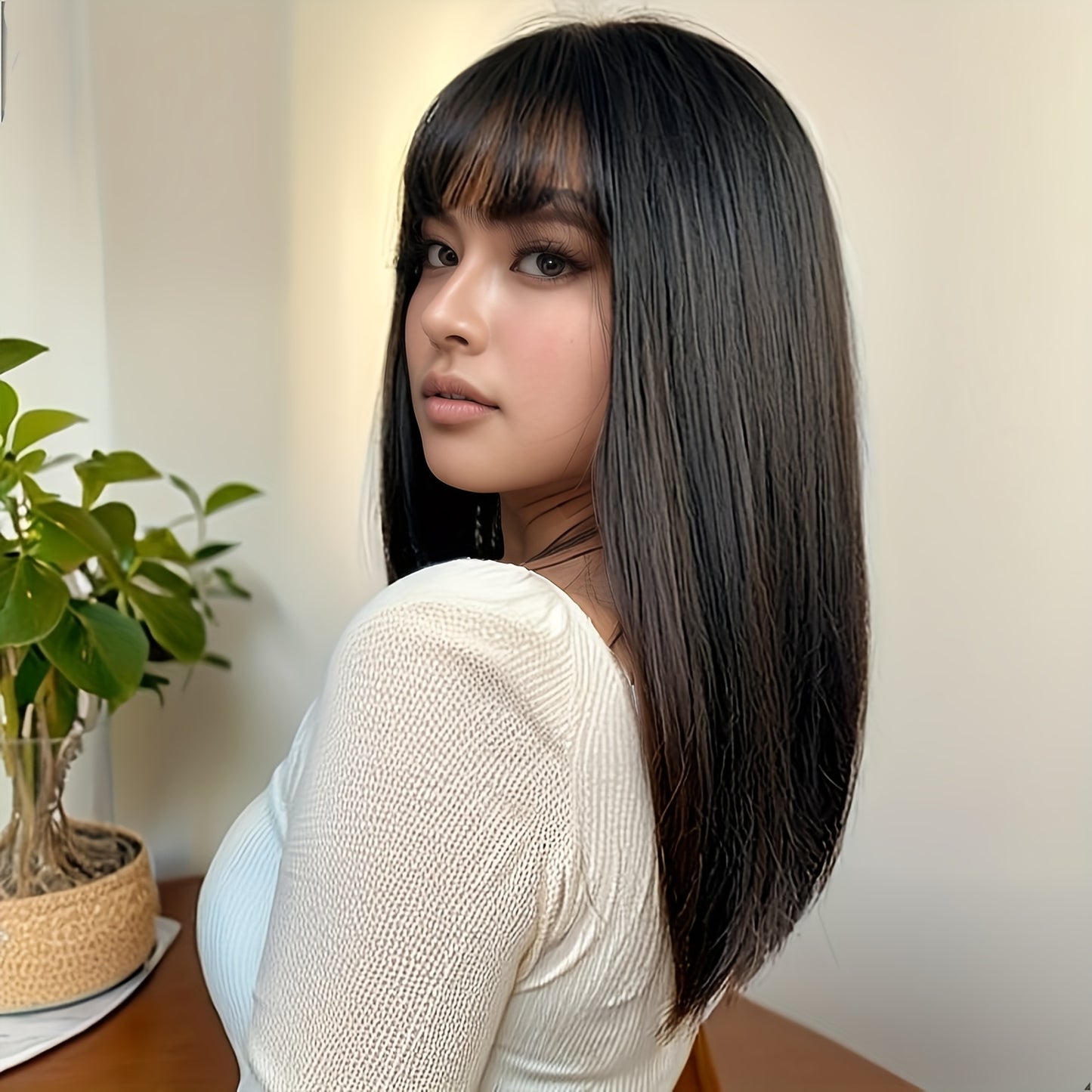Black Straight Bob Wig with Bangs