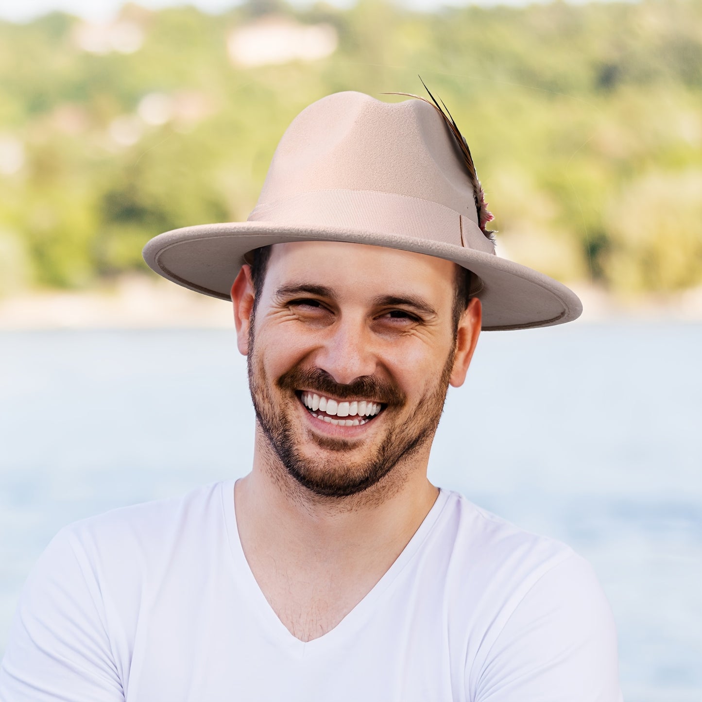 Unisex Wide Brim Felt Fedora Hat