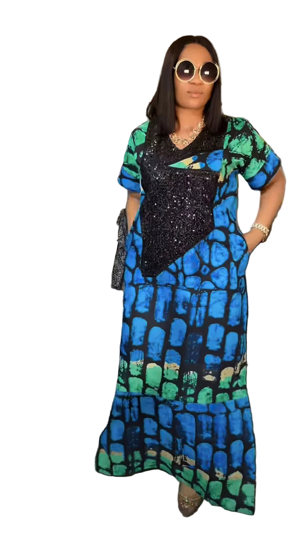 Plus Size African Abaya Dress with Sequins