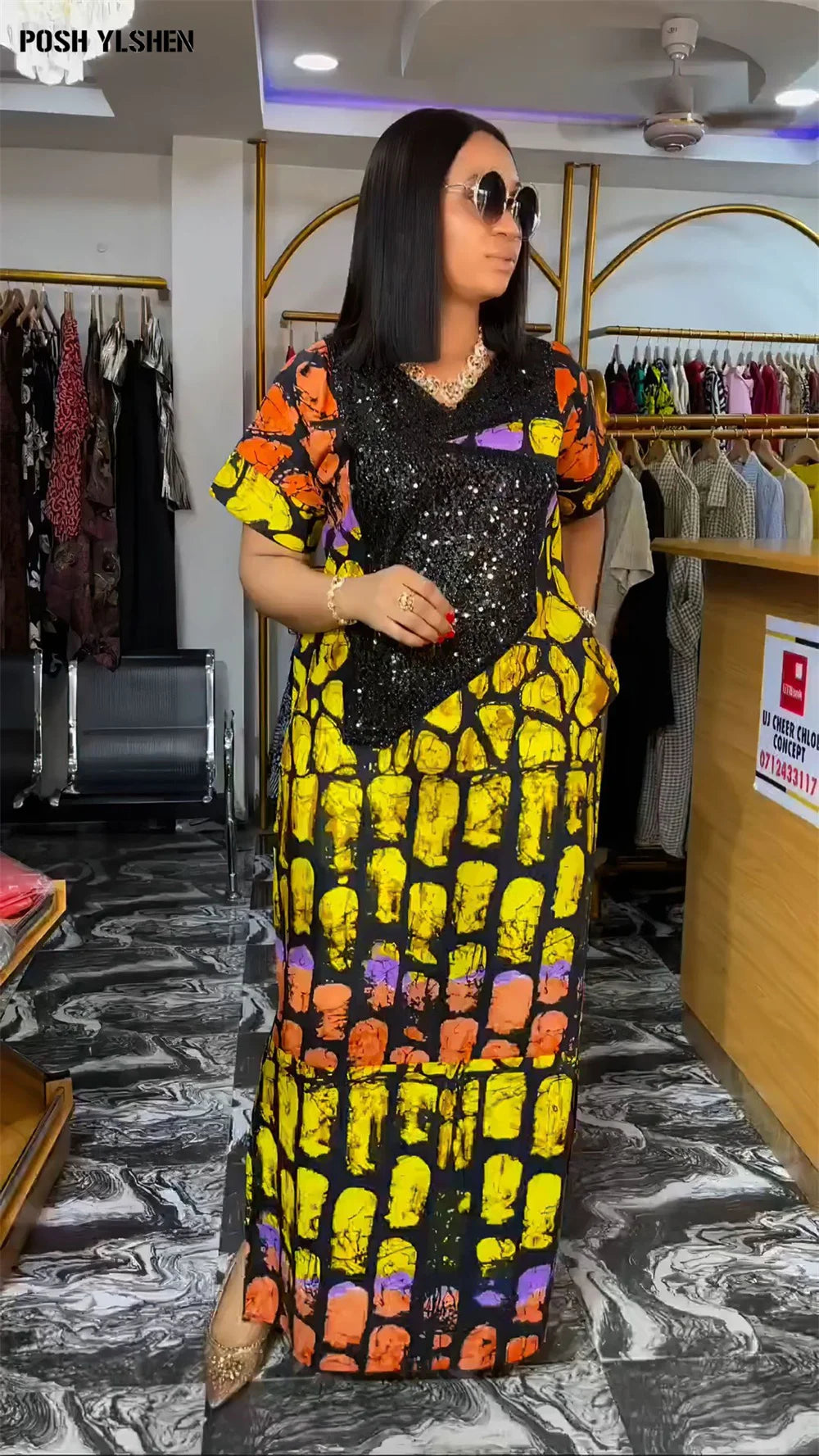 Plus Size African Abaya Dress with Sequins