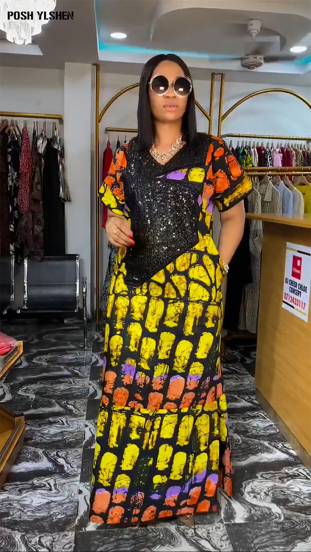Plus Size African Abaya Dress with Sequins