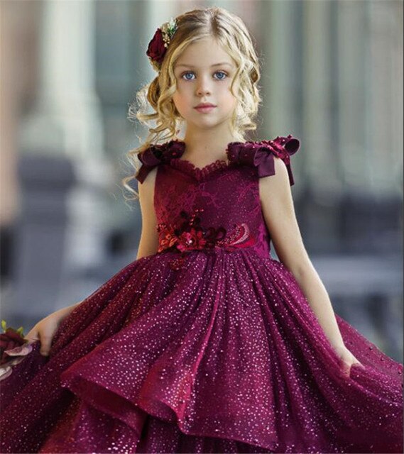 Fashion Lovely Flower Girls Dresses Lace Appliques Kids Formal Wear Custom Made Backless Birthday Toddler Girls Pageant Gowns