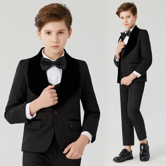 Flower Boys Formal   Pink Suit Kids Wedding Birthday Party Dress Blazer Vest Pants 3pcs Child Tuxedo Prom Performance Costume