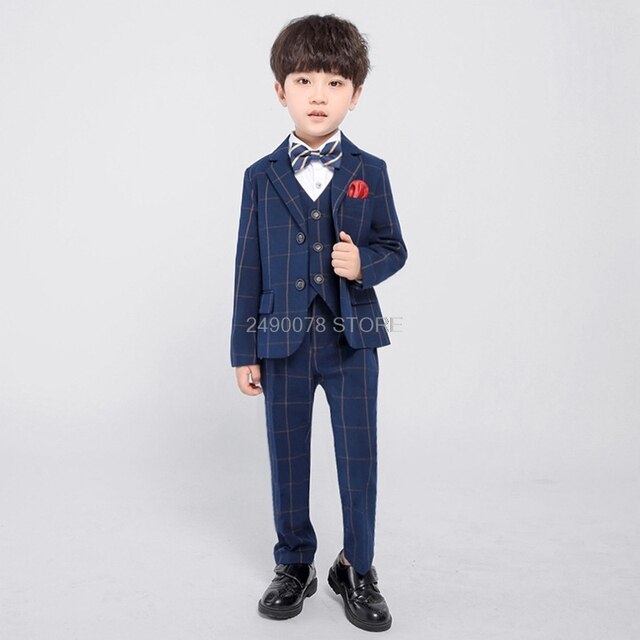 Flower Boys Formal Wedding Suit Kids Japan Style Jacket +Pants+Vest+BowTie 4Pcs Tuxedo Suit Kids Party Host Costume