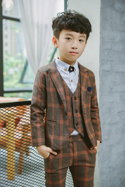 Flower Boys Formal Wedding Suit Kids Japan Style Jacket +Pants+Vest+BowTie 4Pcs Tuxedo Suit Kids Party Host Costume