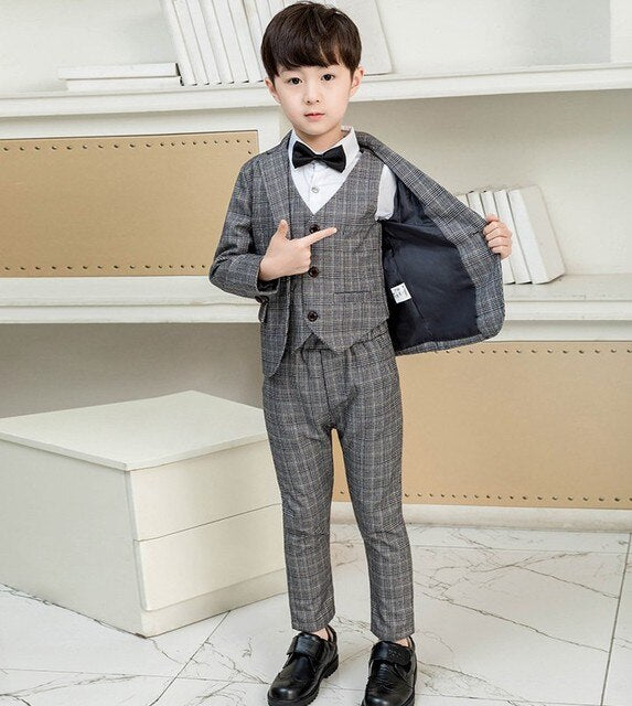 Flower Boys Formal Wedding Suit Kids Japan Style Jacket +Pants+Vest+BowTie 4Pcs Tuxedo Suit Kids Party Host Costume