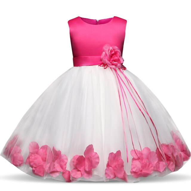 Flower Girl Dress with Flowers Ribbons for Girls Wedding Ceremonious Dresses Children Birthday Party Ball Gown Kid Girl Clothing