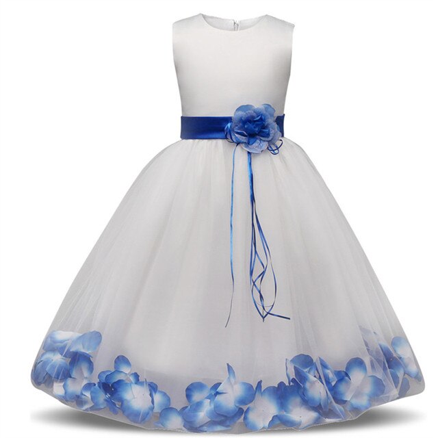 Flower Girl Dress with Flowers Ribbons for Girls Wedding Ceremonious Dresses Children Birthday Party Ball Gown Kid Girl Clothing