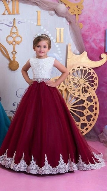 Flower Girl Dresses For Wedding A Line Tulle Appliques Bows Sweep Train First Communion Dresses Lovely Girl Pageant Party Gowns