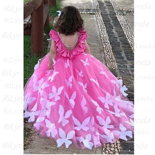 Flower Girl Dresses Tulle  Beading Appliqued Pageant Dresses For Girls First Communion Dresses Kids Prom Dresses