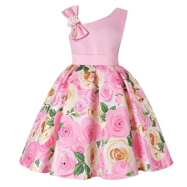 Girls Dress For Kids Clothes Flower One-shoulder Pageant Birthday Wedding Party Princess Children Dress 3 4 5 6 7 8 9 years