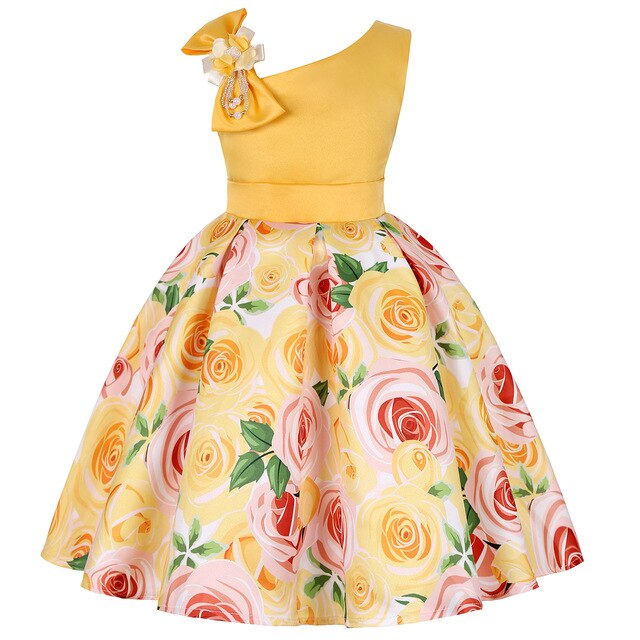 Girls Dress For Kids Clothes Flower One-shoulder Pageant Birthday Wedding Party Princess Children Dress 3 4 5 6 7 8 9 years