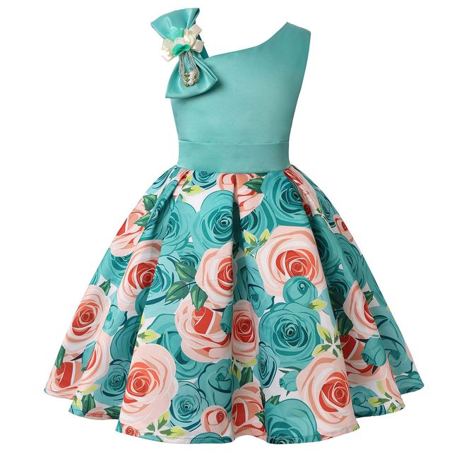 Girls Dress For Kids Clothes Flower One-shoulder Pageant Birthday Wedding Party Princess Children Dress 3 4 5 6 7 8 9 years