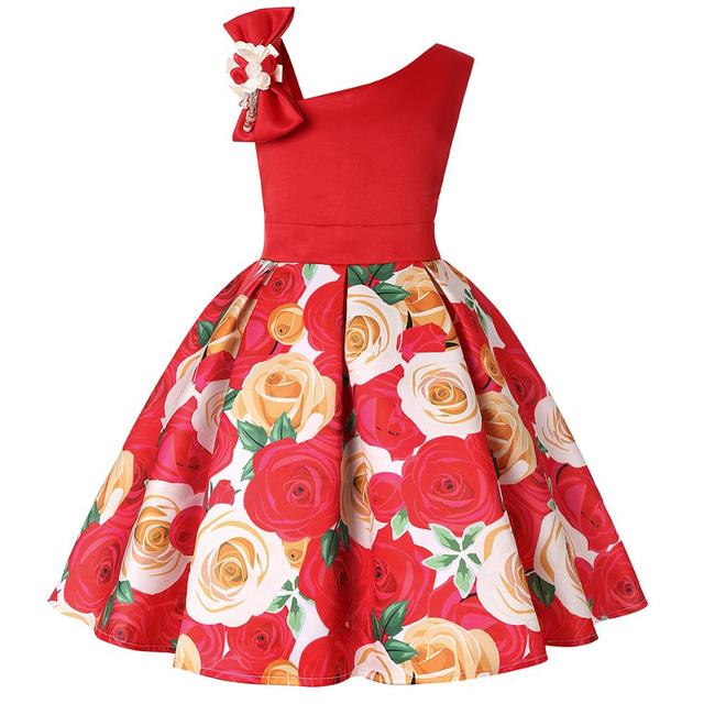 Girls Dress For Kids Clothes Flower One-shoulder Pageant Birthday Wedding Party Princess Children Dress 3 4 5 6 7 8 9 years