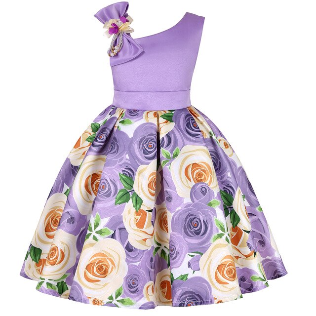 Girls Dress For Kids Clothes Flower One-shoulder Pageant Birthday Wedding Party Princess Children Dress 3 4 5 6 7 8 9 years