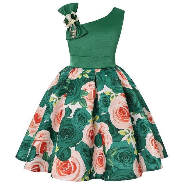 Girls Dress For Kids Clothes Flower One-shoulder Pageant Birthday Wedding Party Princess Children Dress 3 4 5 6 7 8 9 years