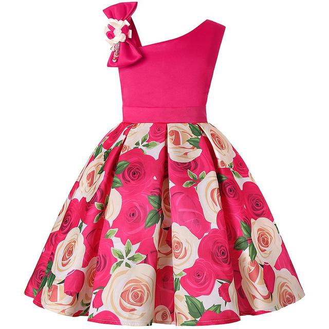 Girls Dress For Kids Clothes Flower One-shoulder Pageant Birthday Wedding Party Princess Children Dress 3 4 5 6 7 8 9 years