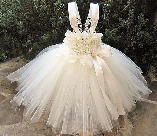 Girls Green Petals Tutu Dress Kids Flower Straps Dress Ball Gown with Ribbon Bow Children Christmas Wedding Party Costume Dress