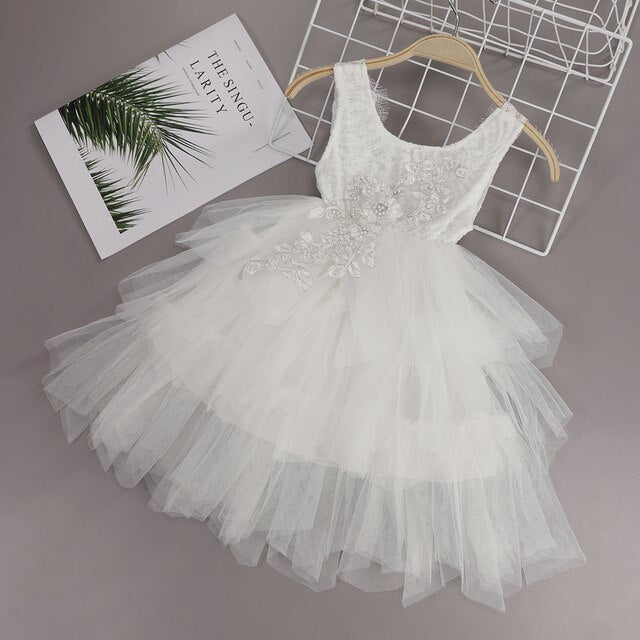 Girls Summer Dresses Sleevess Ruffle Floral TUTU Dress Kids Baby Princess Birthday Gift Dot Tulle Costume