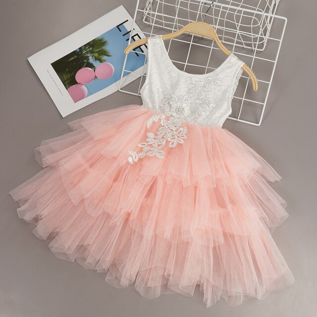 Girls Summer Dresses Sleevess Ruffle Floral TUTU Dress Kids Baby Princess Birthday Gift Dot Tulle Costume
