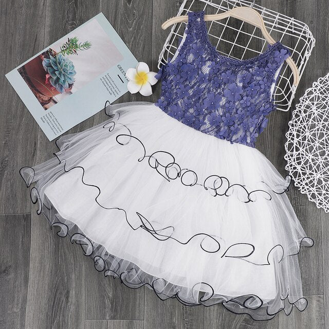 Girls Summer Dresses Sleevess Ruffle Floral TUTU Dress Kids Baby Princess Birthday Gift Dot Tulle Costume