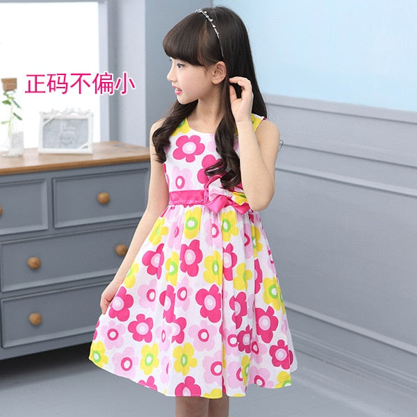 Girls Vest Dress Cotton Flower Print Children Wear  Korean Cute 95% Cotton Princess Party Dresses 4 5 6 7 8 9 10 11 12 14 Year
