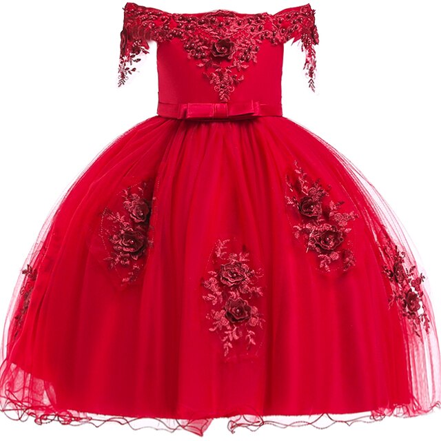 Girls dress lace beaded formal evening dress wedding princess flower clothing girl children costume party baby girl clothes