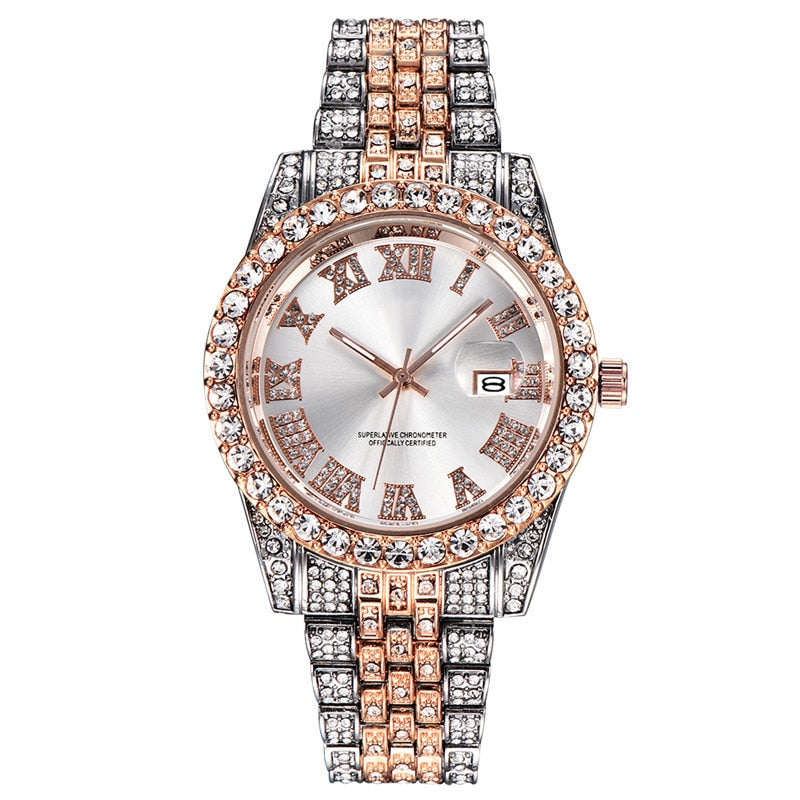 Hip Hop Full Iced Out Mens Watches Luxury Date Quartz Wrist Watches With Micropaved Cubic Zircon Watch For Women Men Jewelry