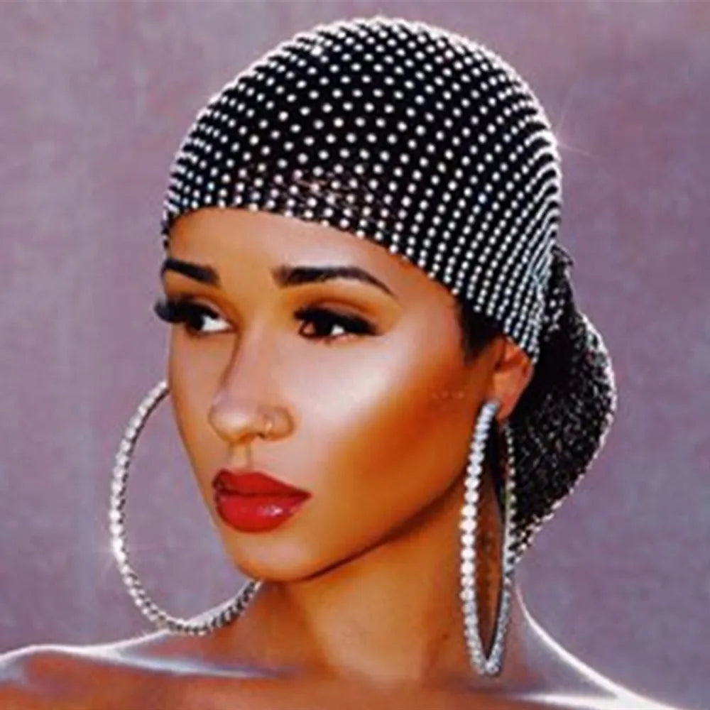 Rhinestone Headpiece Head Scarf  Women Hollow Bling Crystal Headband Black Hair Tress Hair Accessories