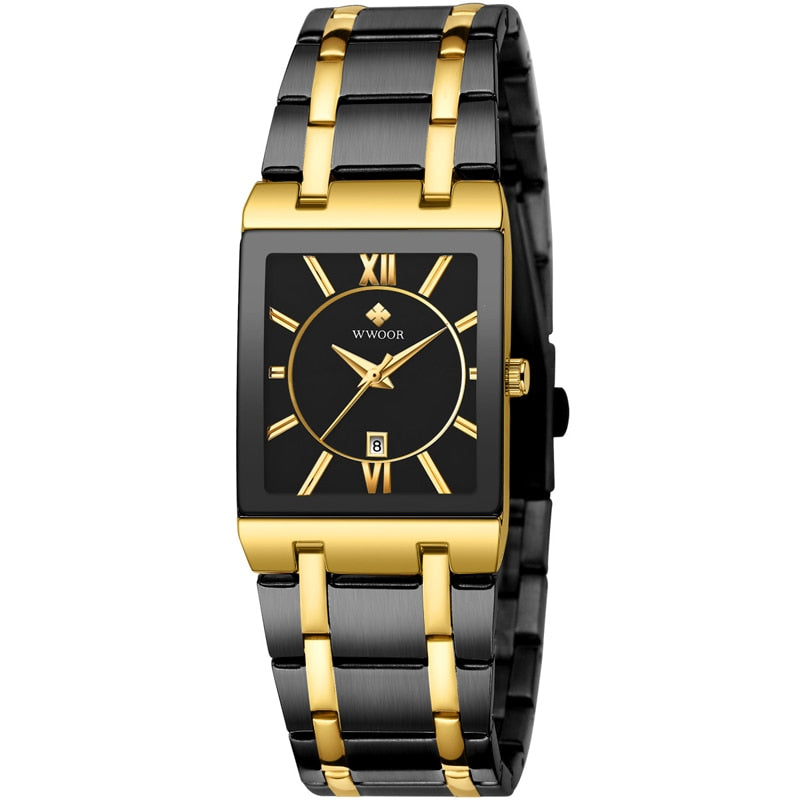 WWOOR Ladies Fashion Watches Top Brand Luxury Square Dress Black Gold Quartz Wrist Watch Stainless Steel Waterproof Women Watch
