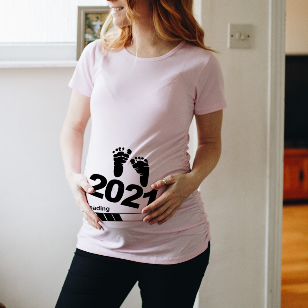 Zipper Baby Loading Women Pregnant Funny T Shirt Girl Maternity Pregnancy Announcement Shirt New Mom Cloth