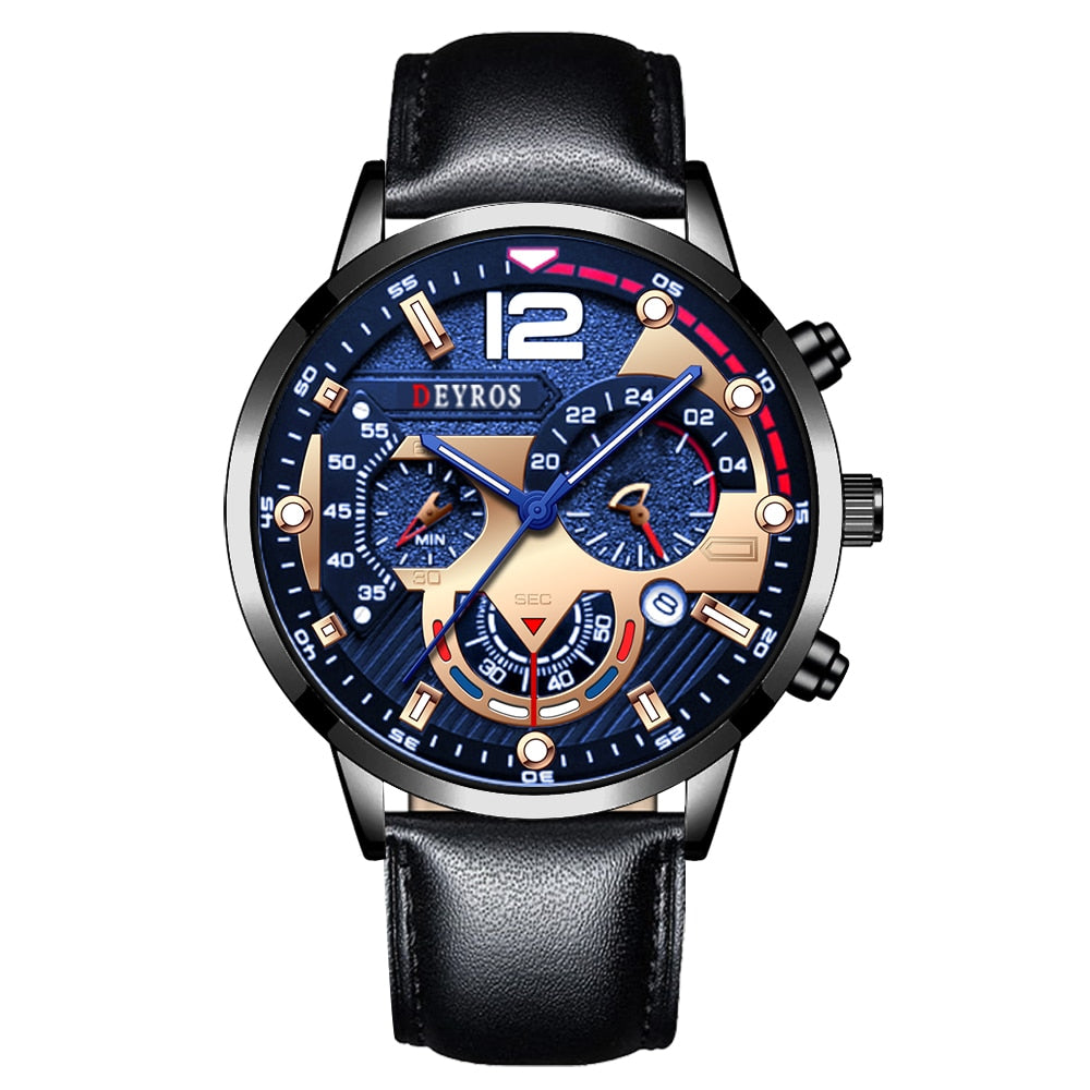 Luxury Mens Watches Fashion Stainless Steel Quartz Wrist Watch Calendar Date Luminous Clock Men Business Casual Leather Watch