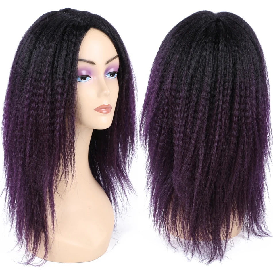 Kinky Curly Afro Hair Wigs Yaki Straight Wigs Ombre Synthetic Wig For Women Medium Part Women Black Natural Female Wigs cosplay