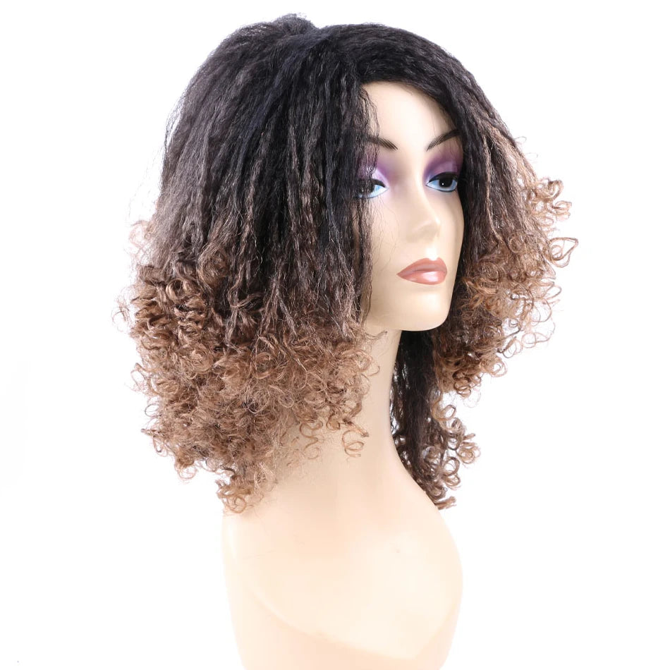 Kinky Curly Afro Hair Wigs Yaki Straight Wigs Ombre Synthetic Wig For Women Medium Part Women Black Natural Female Wigs cosplay