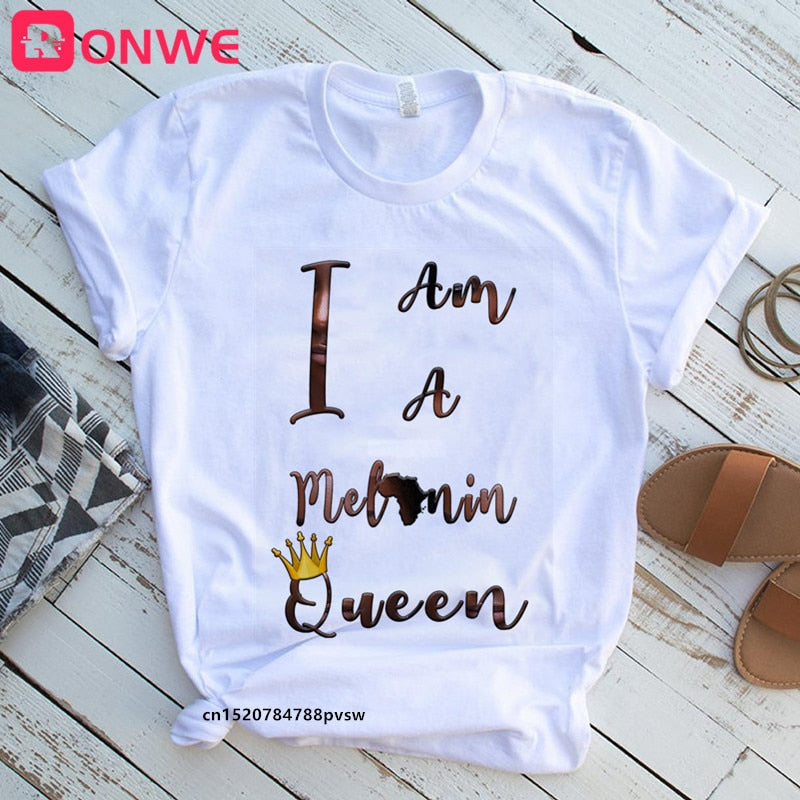 African Lady Women Tee Black Girl History Month T-shirt Melanin Top-tee shirt-Top Super Deals-Free Item Online