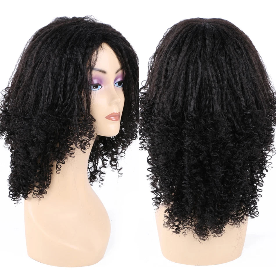 Kinky Curly Afro Hair Wigs Yaki Straight Wigs Ombre Synthetic Wig For Women Medium Part Women Black Natural Female Wigs cosplay